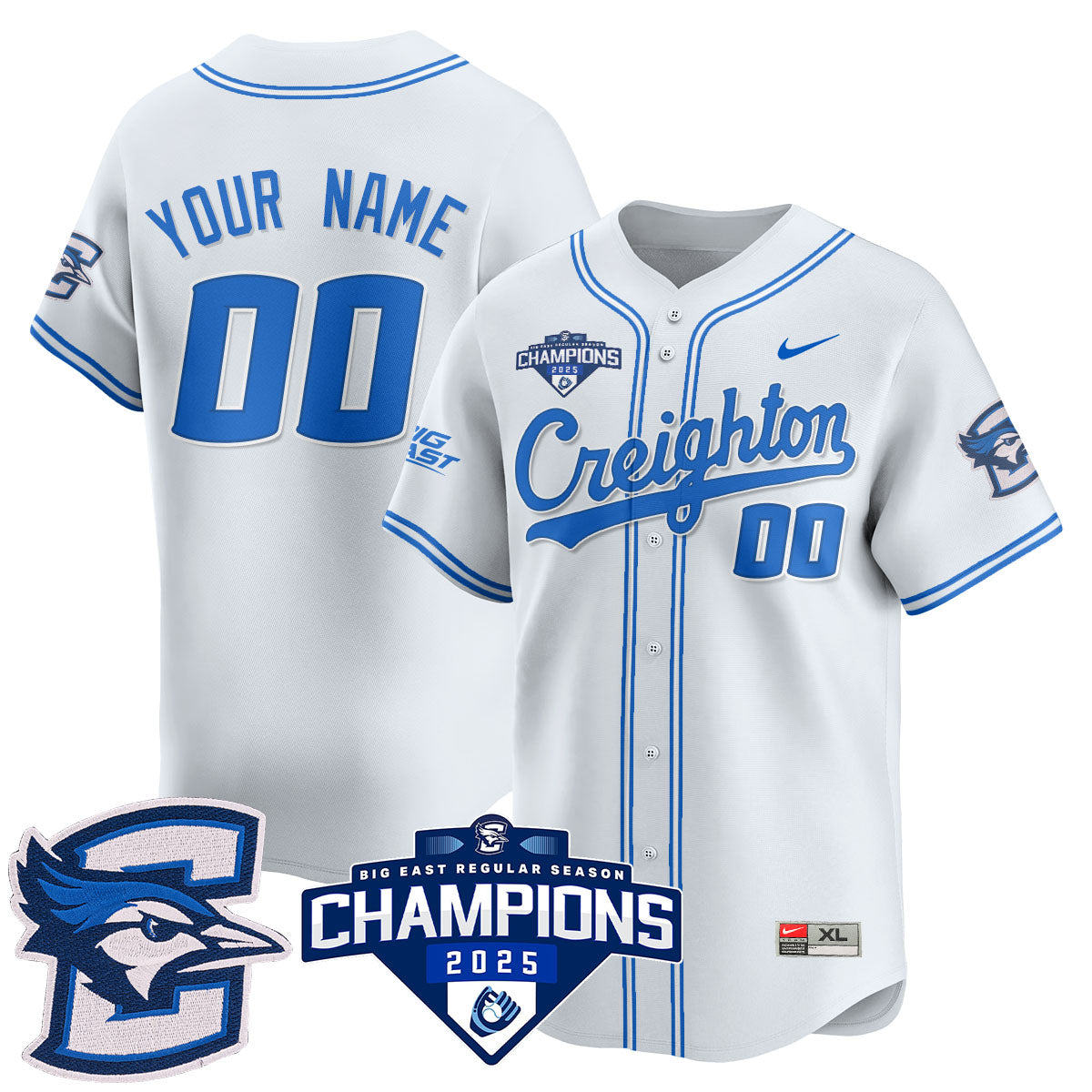 Custom Creighton Baseball 2025 Big East Baseball Tournament Champions Jersey N1 - All Stitched