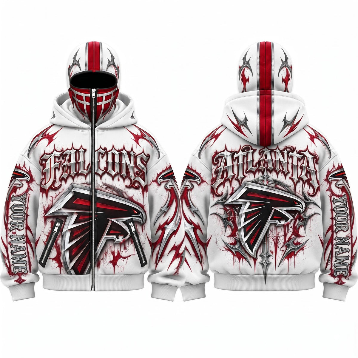 ATL Gothic Style Personalized Mask Zip Up Hoodie - Printed