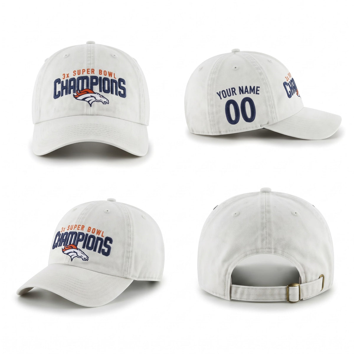 DEN 3x Super Bowl Champions Custom Wash Hat - Embroidered
