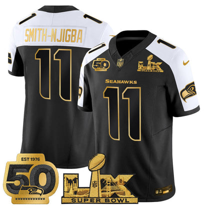 SEA "Super Bowl LX & 50th Patch" Gold Vapor Jersey - Stitched