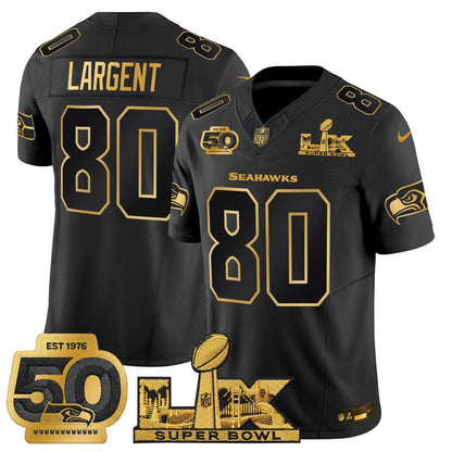 SEA "Super Bowl LX & 50th Patch" Gold Vapor Jersey - Stitched