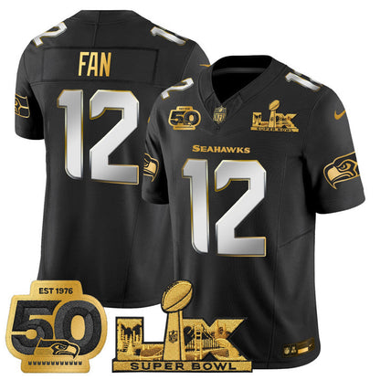 SEA "Super Bowl LX & 50th Patch" Gold Vapor Jersey - Stitched