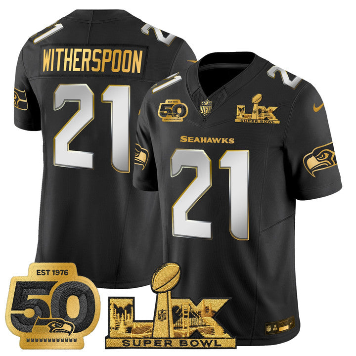 SEA "Super Bowl LX & 50th Patch" Gold Vapor Jersey - Stitched