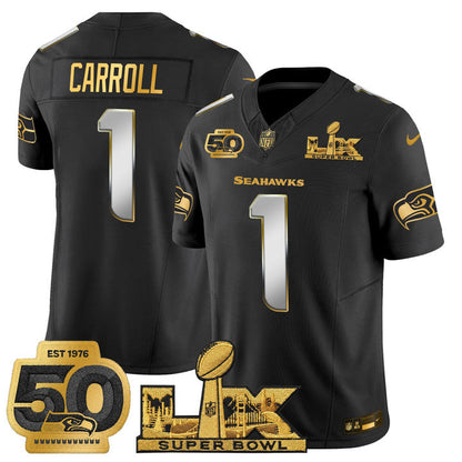 SEA "Super Bowl LX & 50th Patch" Gold Vapor Jersey - Stitched