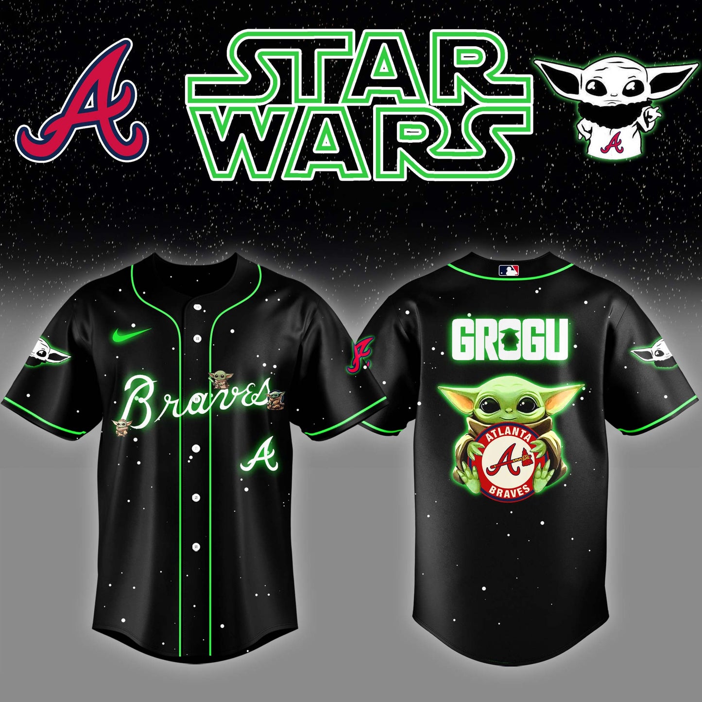Atlanta Braves  x Stars Wars Grogu Night Baseball Jersey Editions Limited  v3