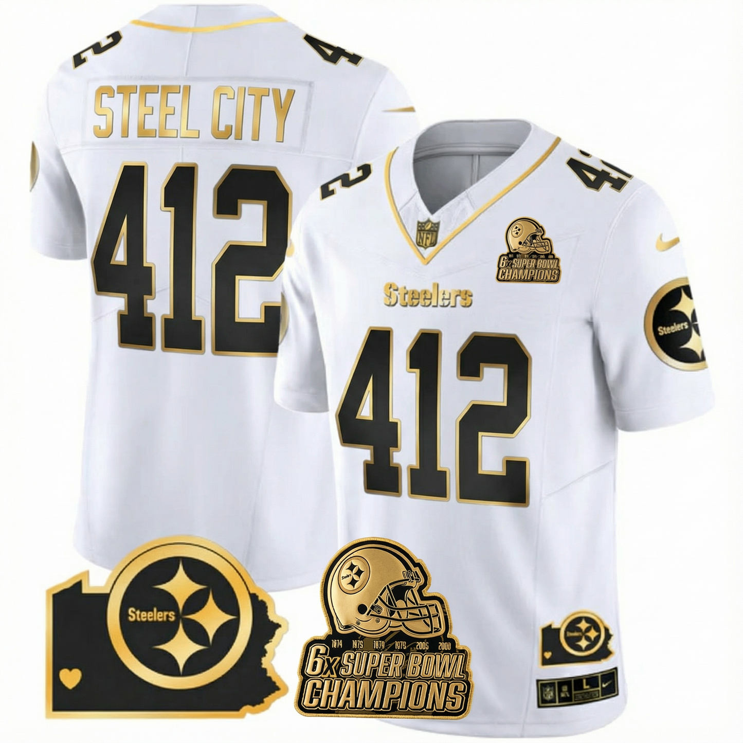 PIT 6-Time Champions Home Patch Gold Vapor Limited Jersey - All Stitched