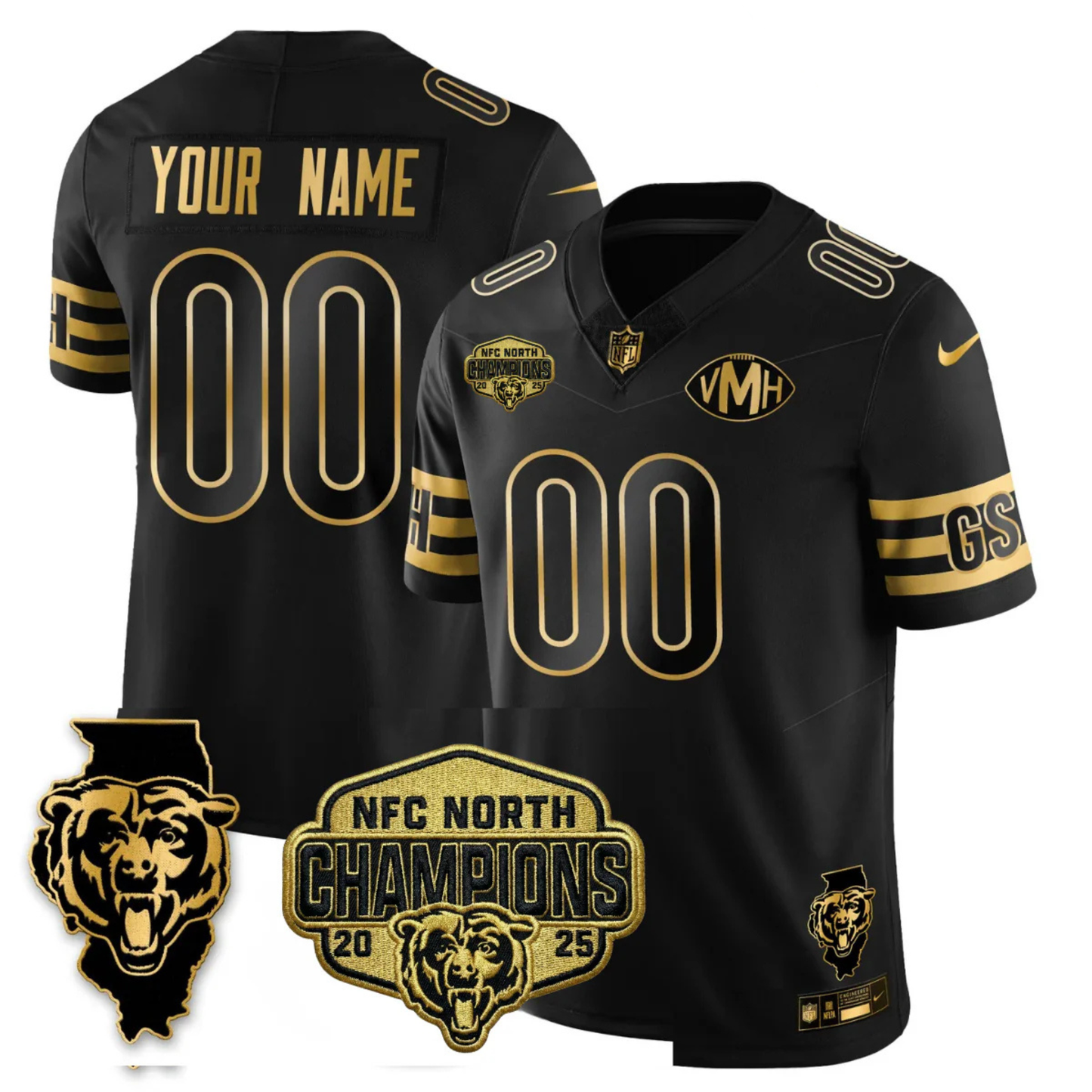 CHI NFC North Champions Patch Vapor Limited Gold Custom Jersey - Stitched