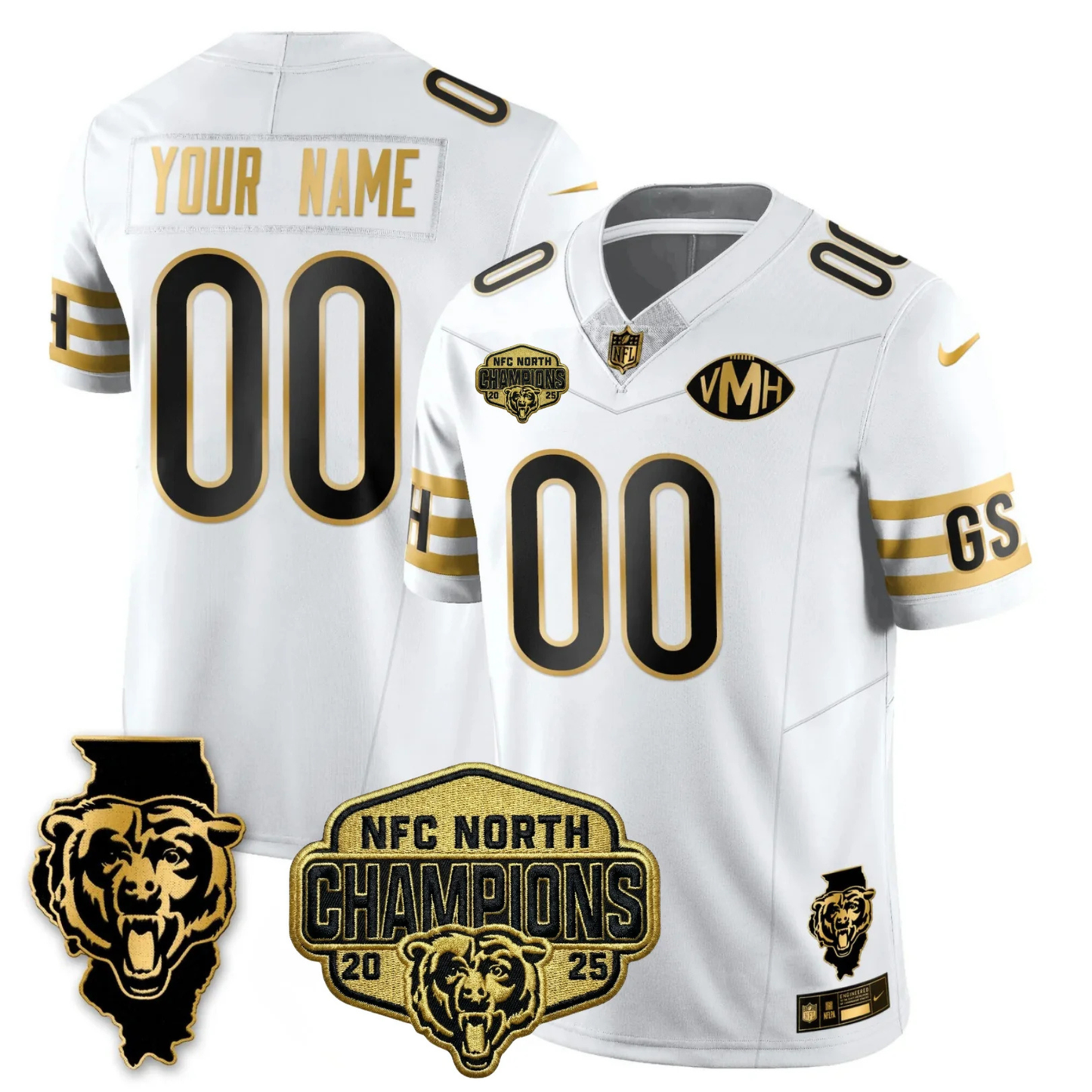 CHI NFC North Champions Patch Vapor Limited Gold Custom Jersey - Stitched