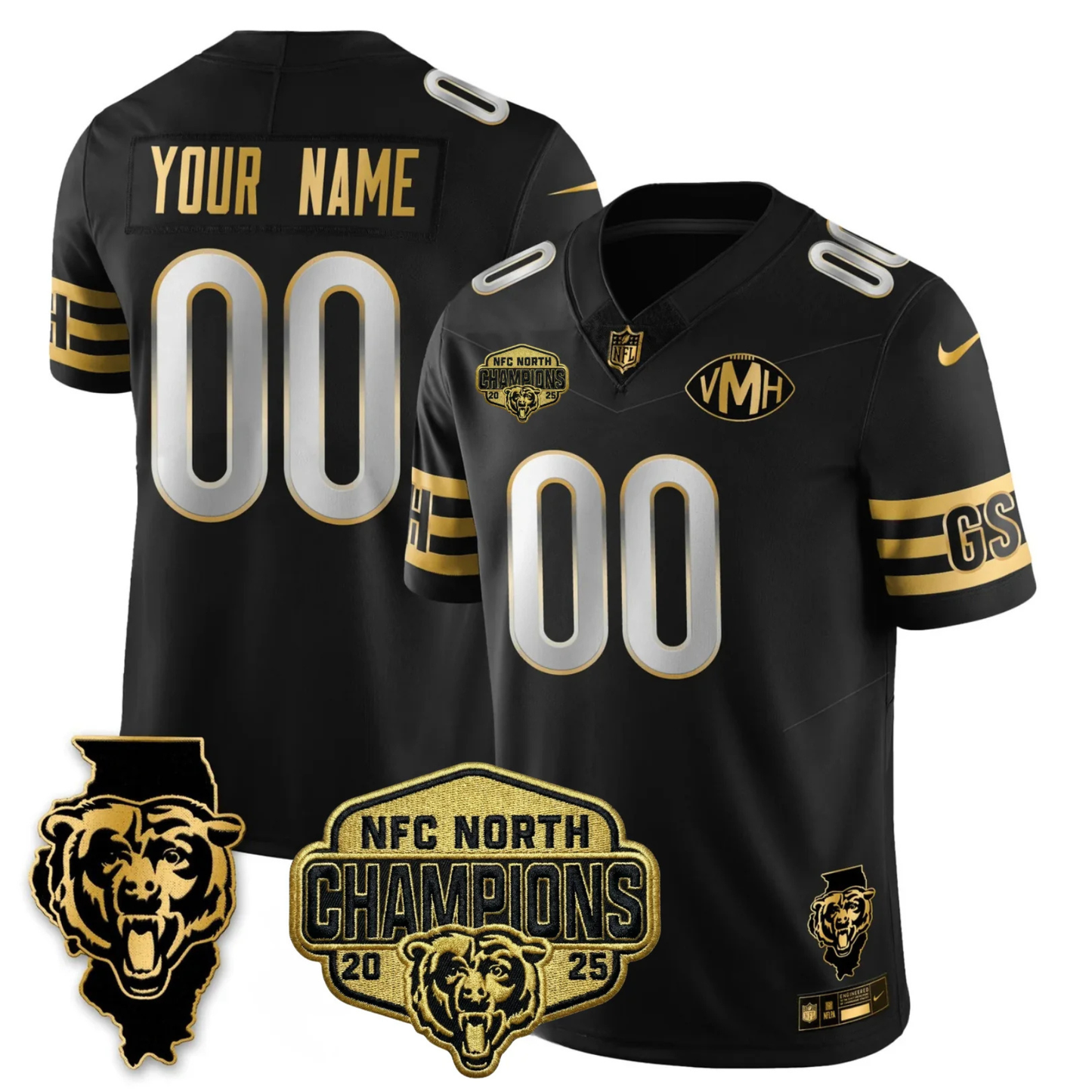 CHI NFC North Champions Patch Vapor Limited Gold Custom Jersey - Stitched
