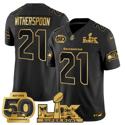 SEA "Super Bowl LX & 50th Patch" Gold Vapor Jersey - Stitched