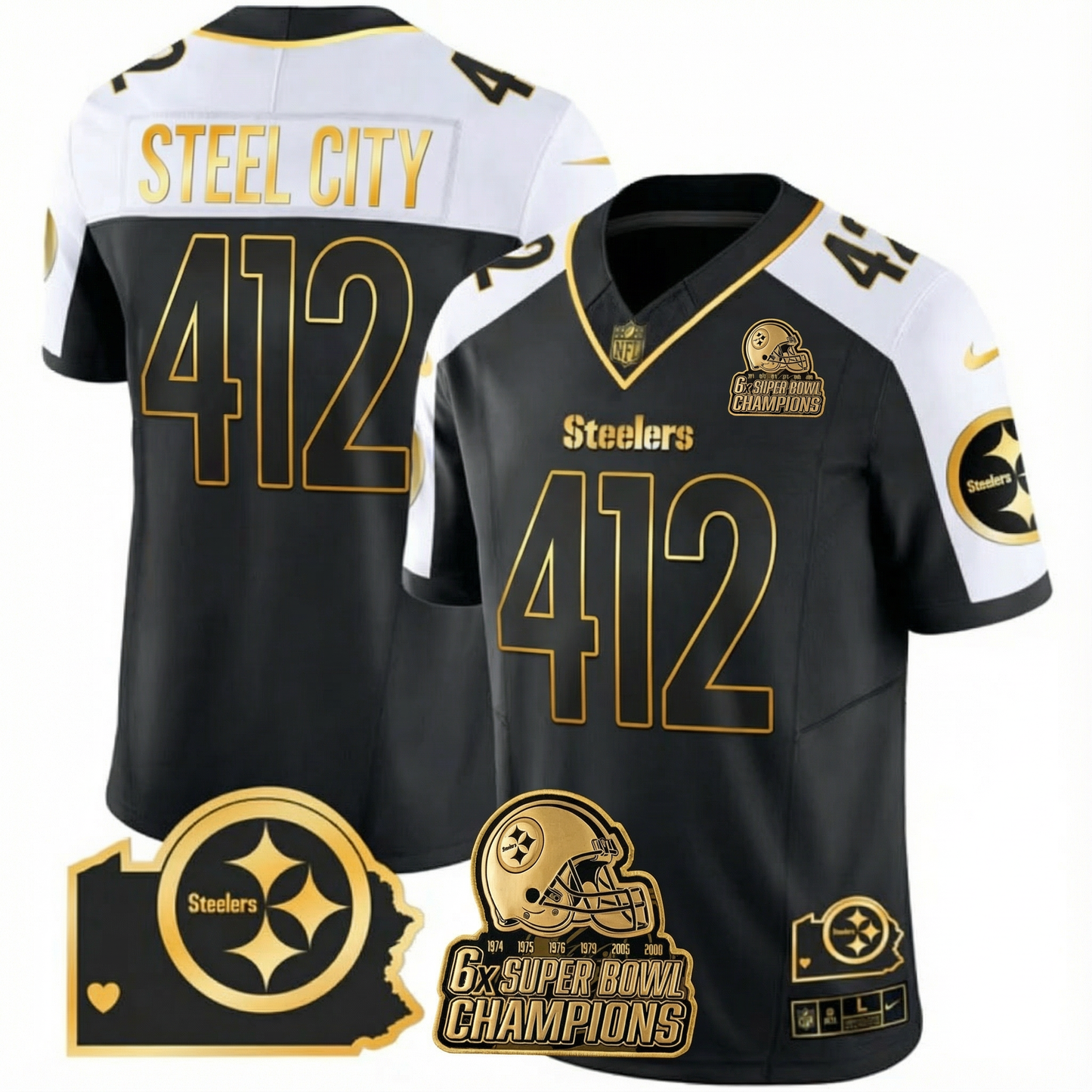 PIT 6-Time Champions Home Patch Gold Vapor Limited Jersey - All Stitched