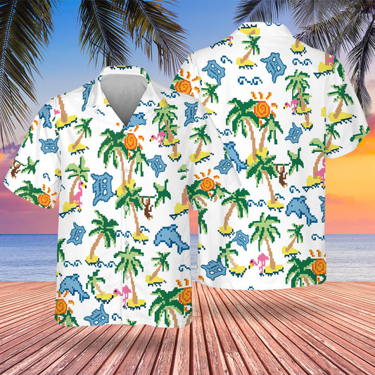 DET Pixel Hawaiian Design Button Shirt