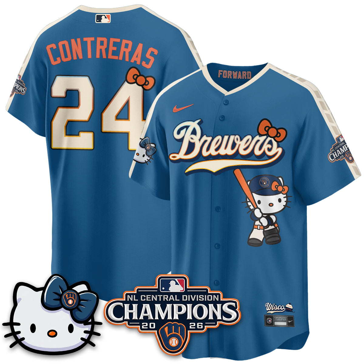 Milwaukee Brewers NL Central Champs x Meow KT Vapor Jersey - Stitched