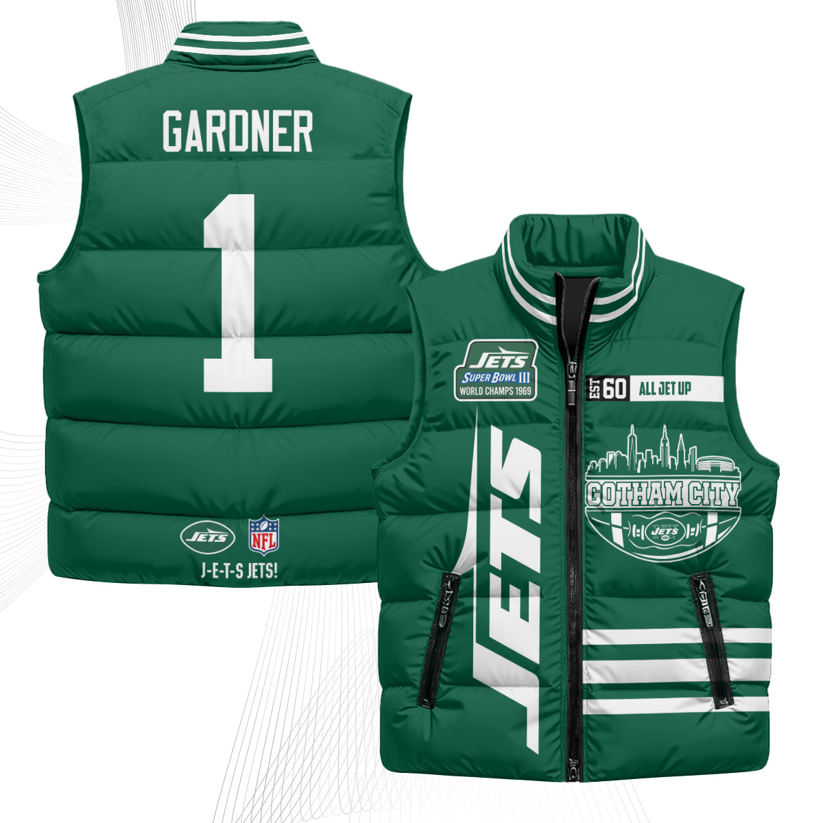 New York Jets Gotham City Puffer Vest - Printed