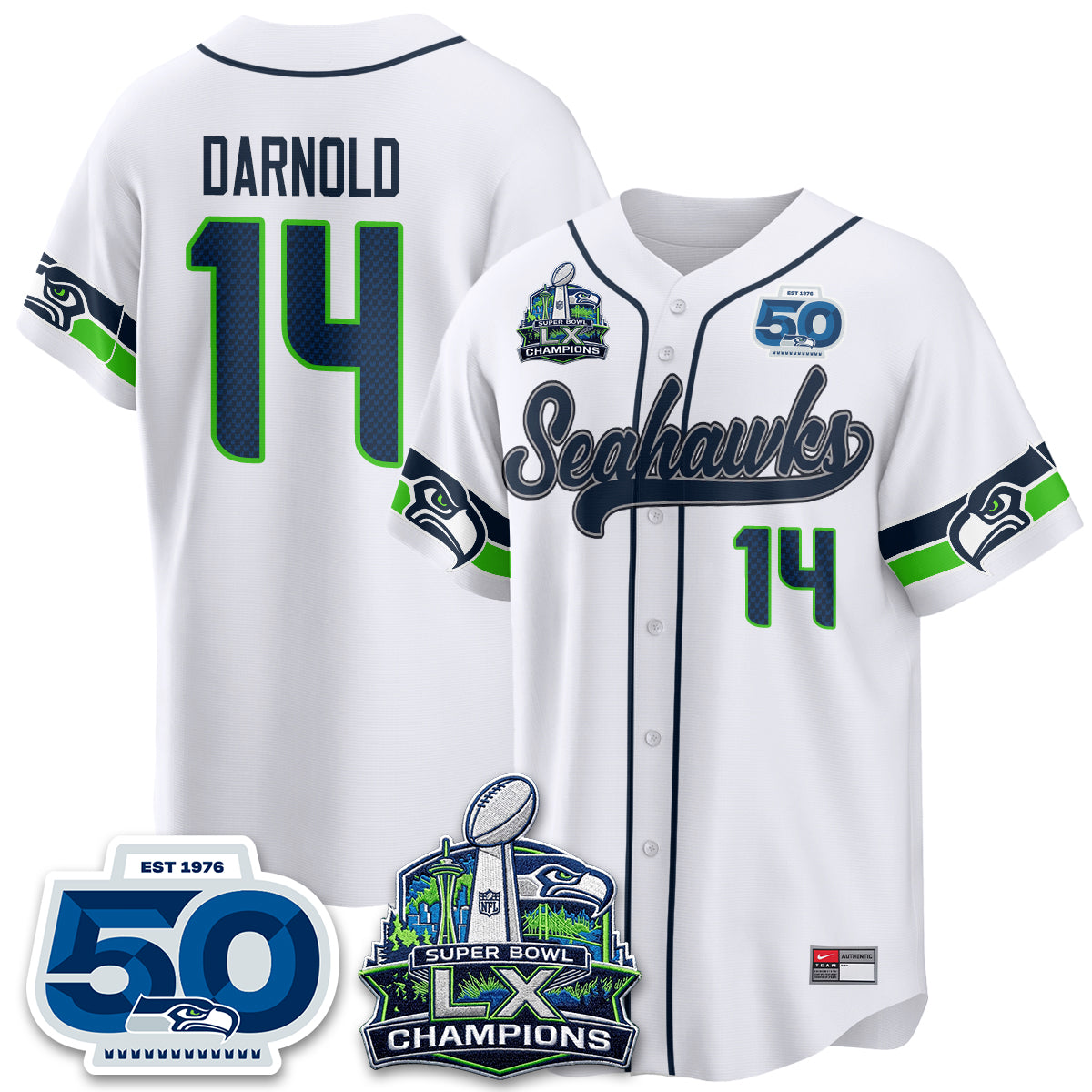 Seattle Seahawks SB LX Champs Vapor Baseball Jersey - Stitch