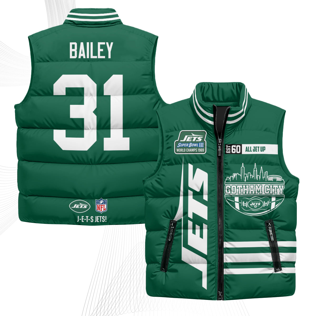 New York Jets Gotham City Puffer Vest - Printed