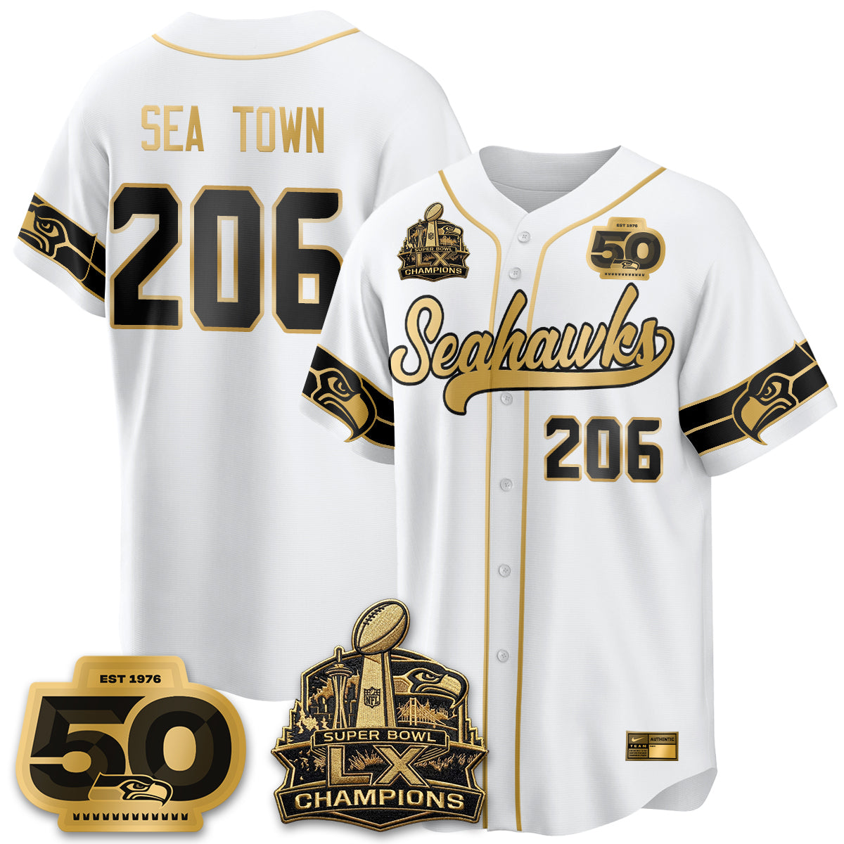 Seattle Seahawks SB LX Champs Vapor Baseball Jersey - Stitch