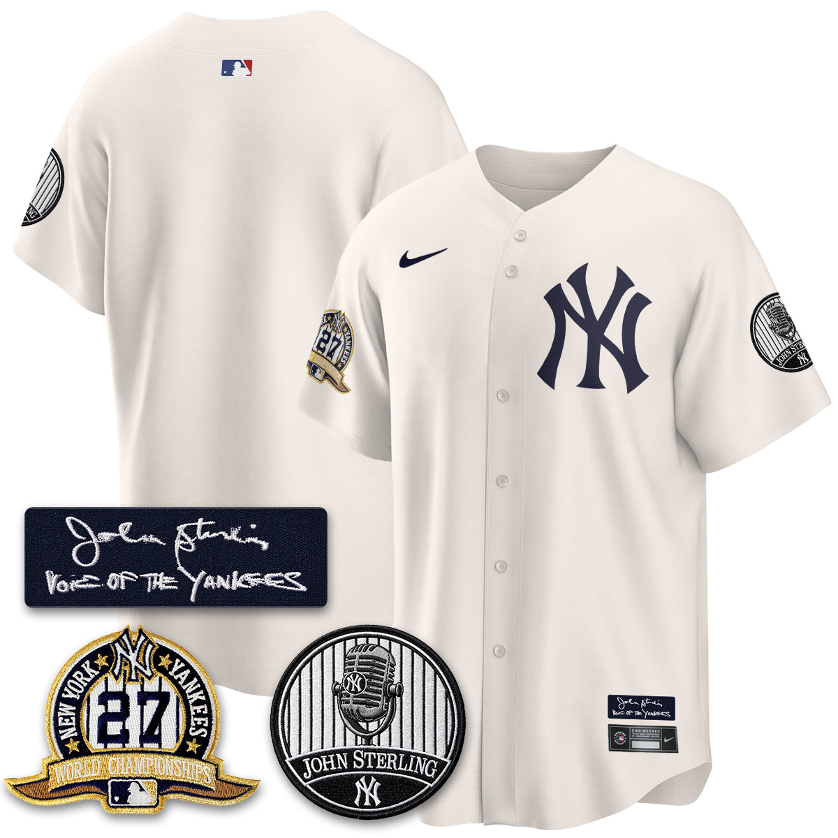 NYY John Sterling Tribute Patch Vapor Premier Limited Jersey - Stitched