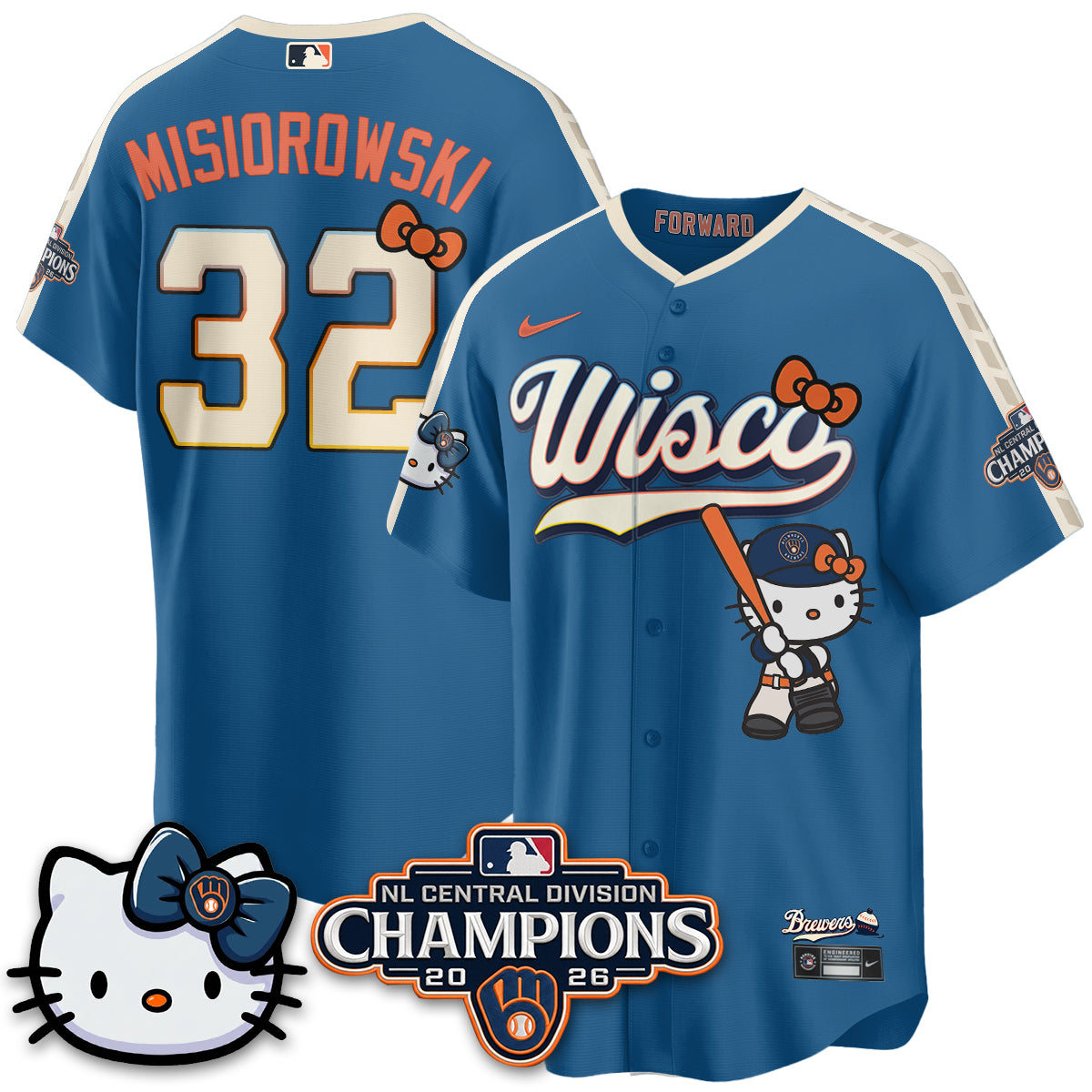 Milwaukee Brewers NL Central Champs x Meow KT Vapor Jersey - Stitched