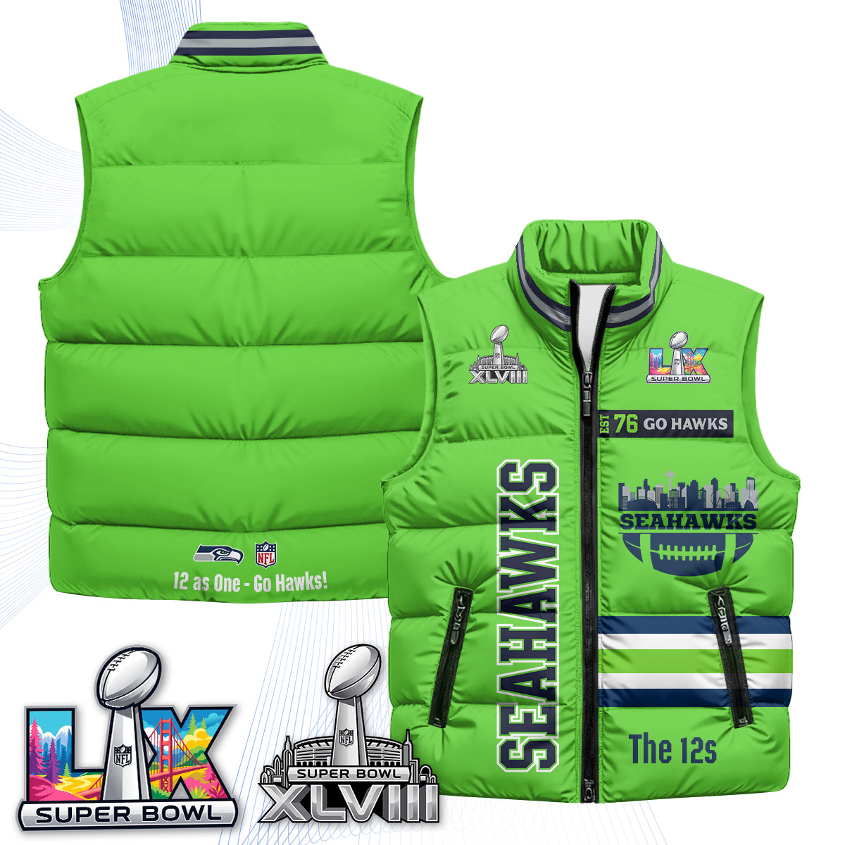 Seattle Seahawks "Go Hawks" Edition Puffer Vest - Printed