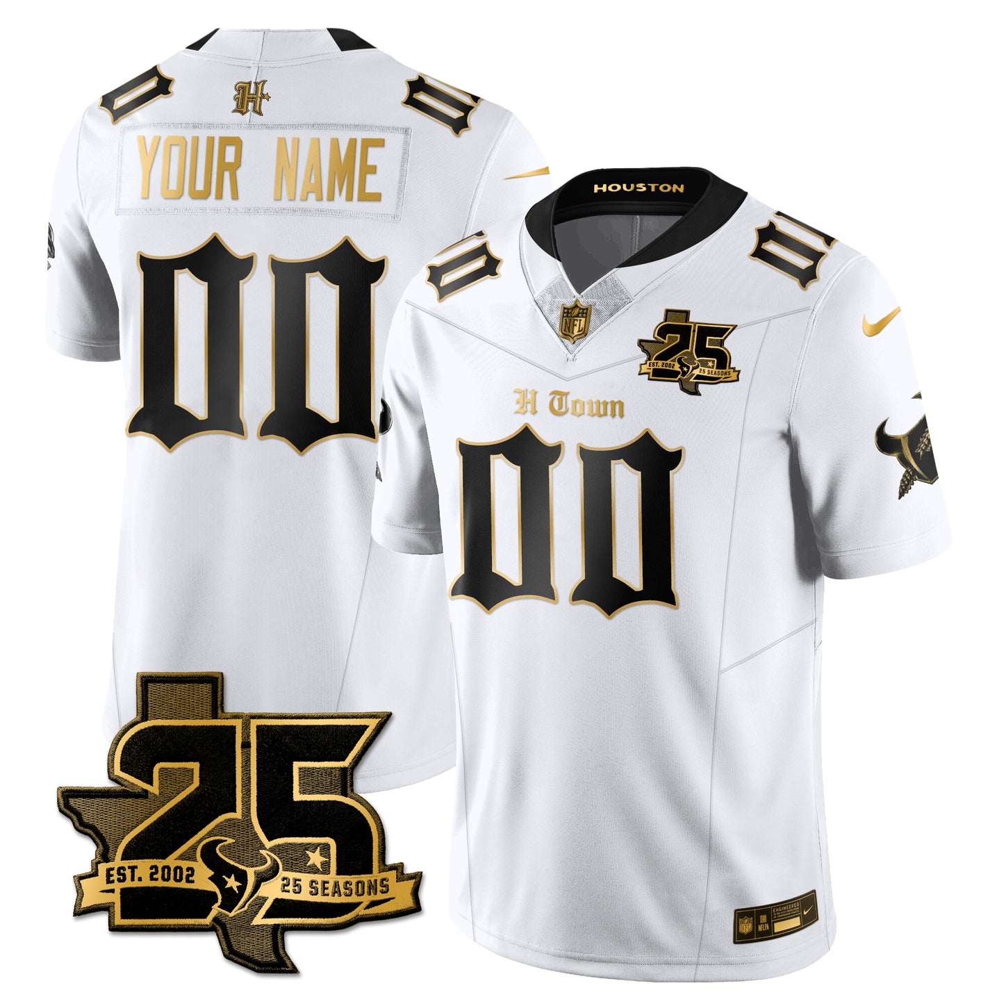 HOU 25th Seasons in 2026 Gothic Vapor Gold Edition Custom Limited Jersey - All Stitched