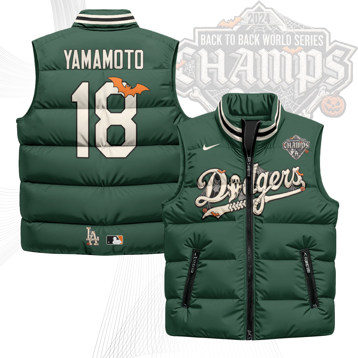 Los Angeles Dodgers Halloween 2026 Unisex Puffer Vest - Printed