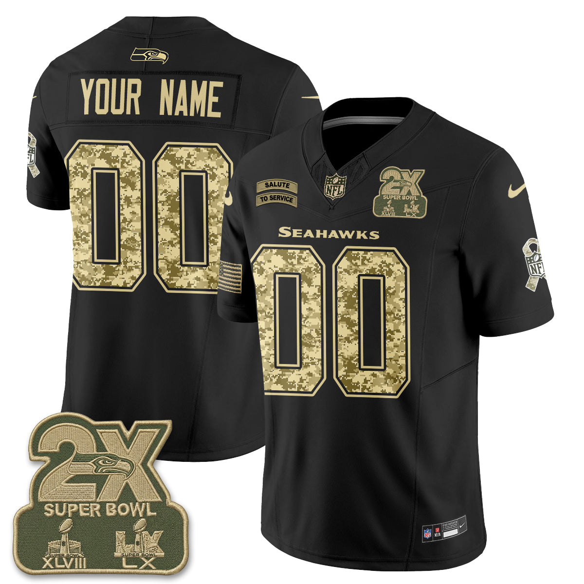 Seattle Seahawks 2026 Salute to Service Vapor Custom Jersey - Stitched