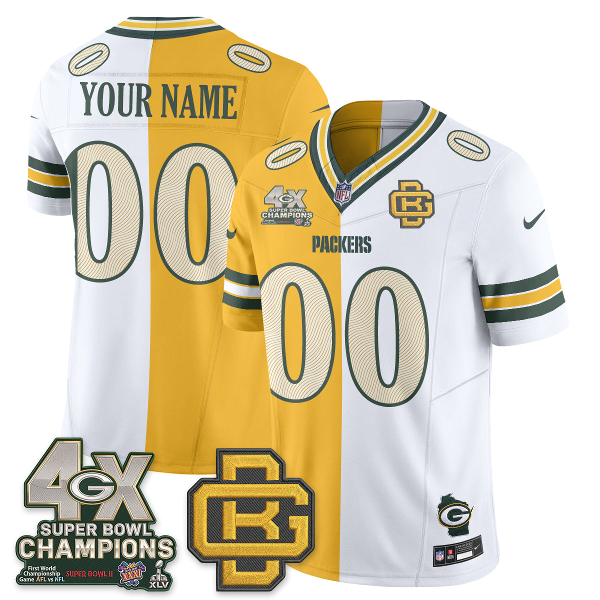 Green Bay Packers Rivalries Split Edition Vapor Custom Jersey - Stitched