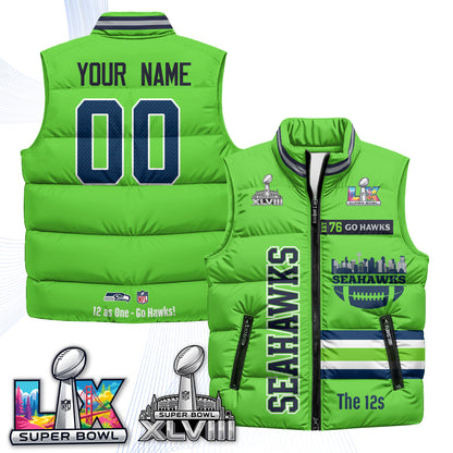 Seattle Seahawks "Go Hawks" Edition Custom Puffer Vest - Printed