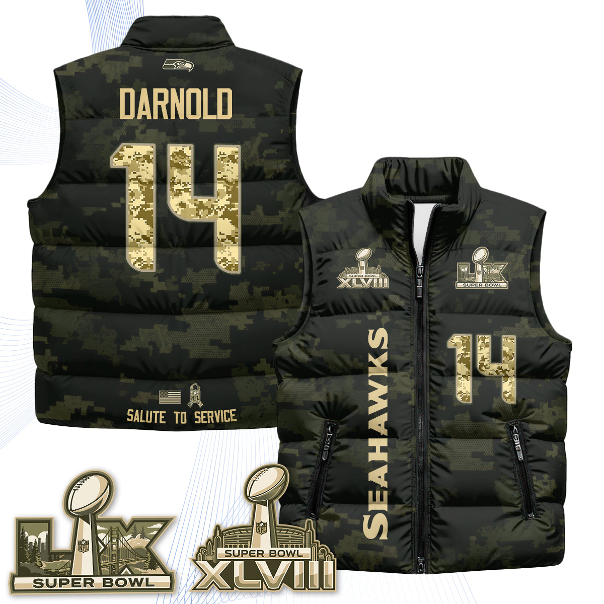 Seattle Seahawks 2026 Salute to Service Puffer Vest - Printed
