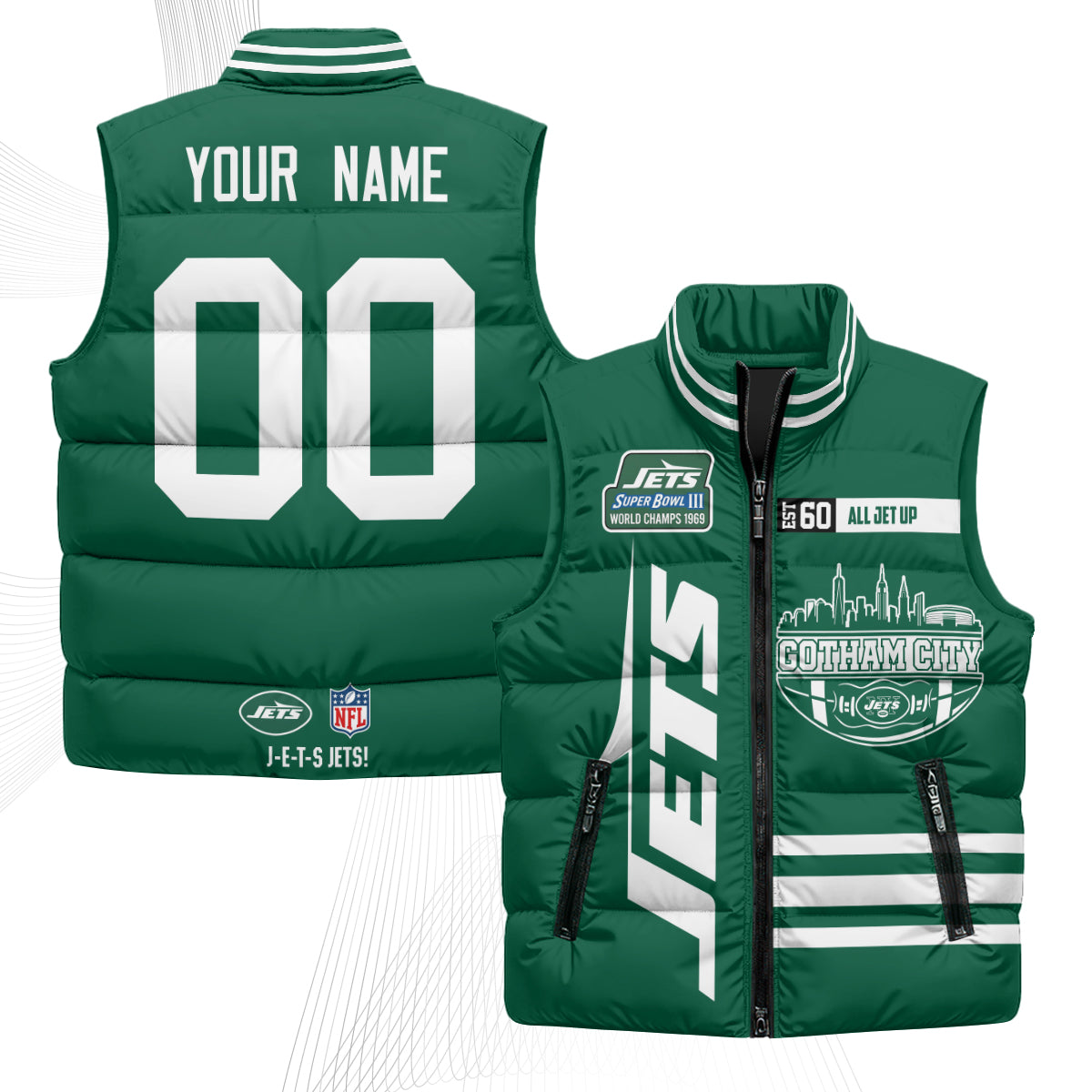 New York Jets Gotham City Custom Puffer Vest - Printed