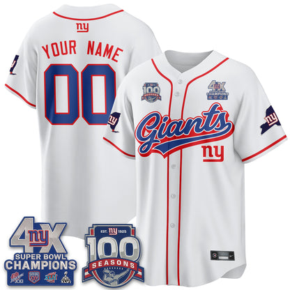 New York Giants 4X Champs & 100 Anniversary Vapor Baseball Custom Jersey V2- Stitched