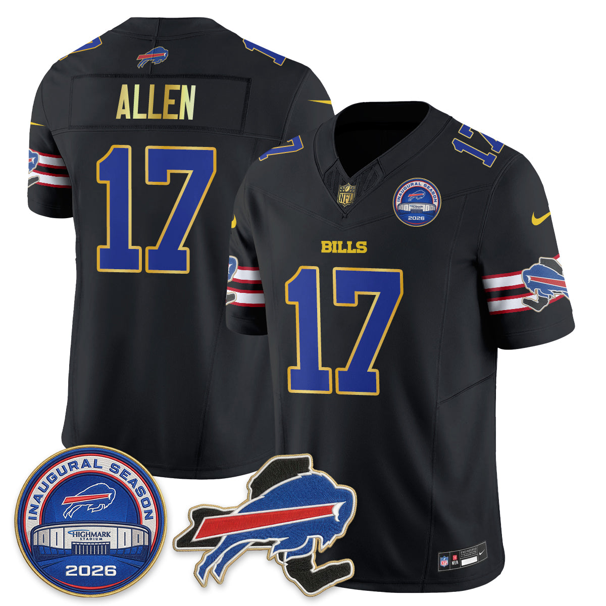 Buffalo Bills 2026 Gold Trim Edition Vapor Jersey - Stitched