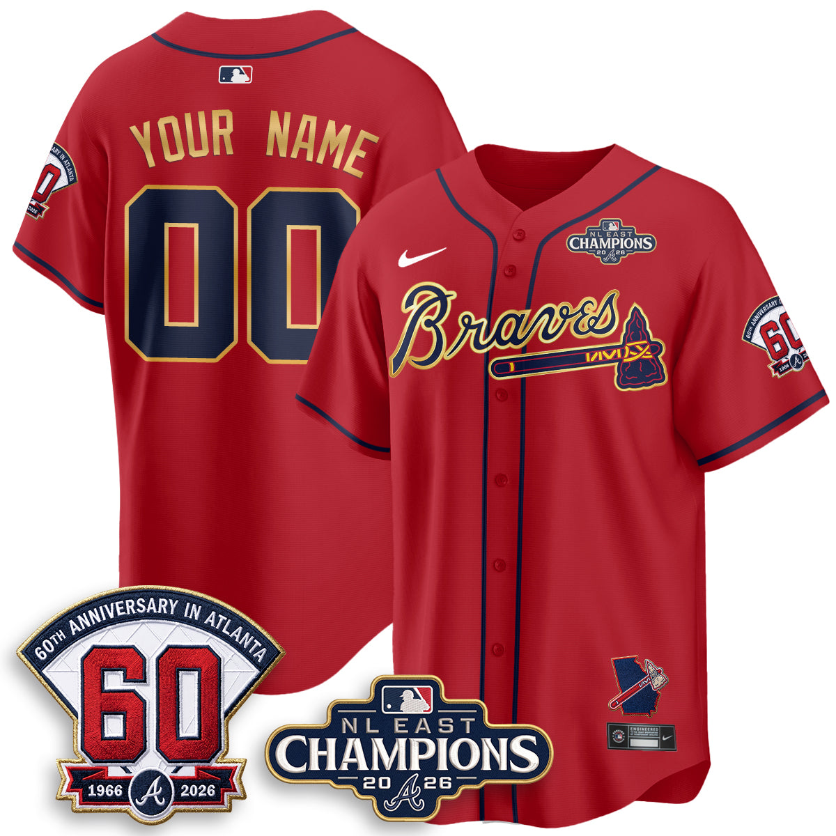 Atlanta Braves 2026 NL East Champs Gold Edition Vapor Custom Jersey - Stitched