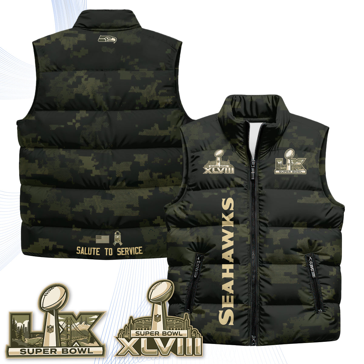 Seattle Seahawks 2026 Salute to Service Puffer Vest - Printed