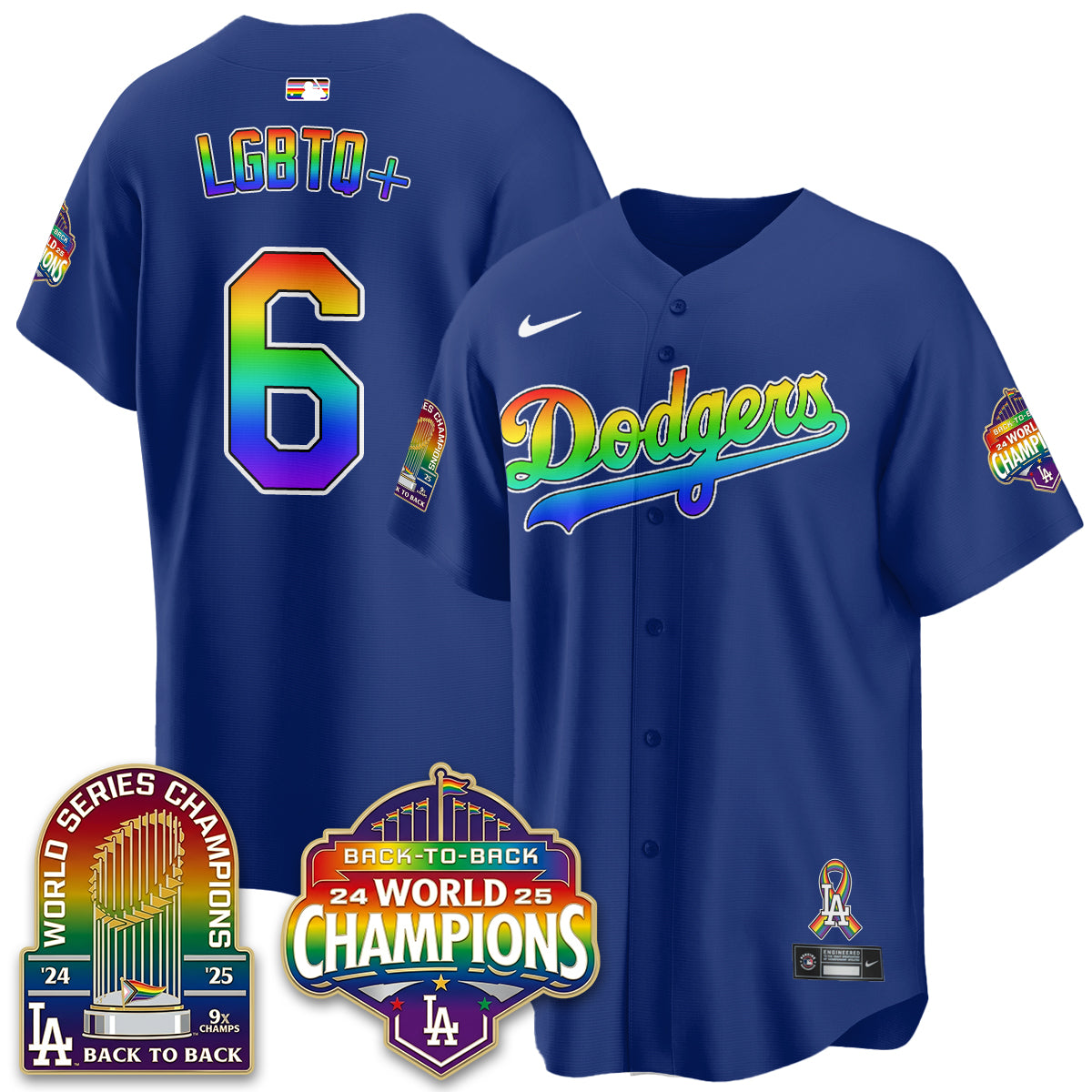 Los Angeles Dodgers Happy Pride Month Vapor Jersey - Stitched