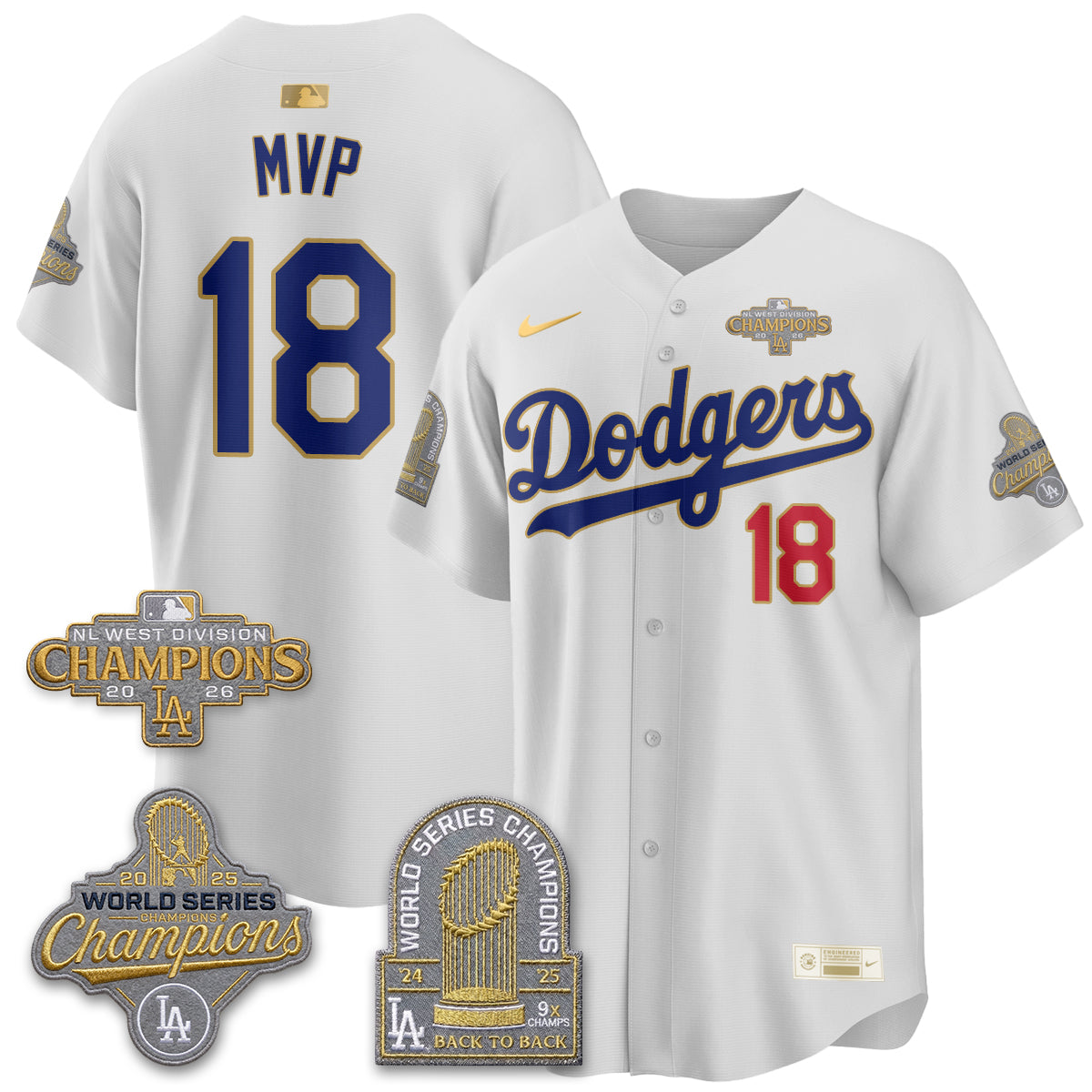 Los Angeles Dodgers 2026 NL West Champs Gold Vapor Jersey- Stitched