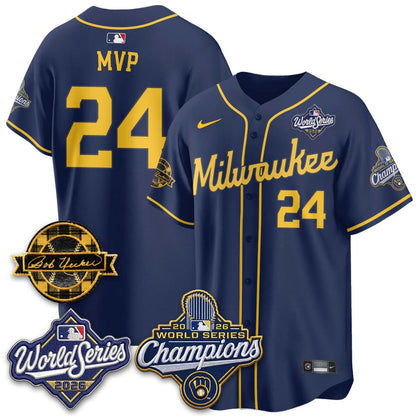 MIL 2026 WS Champions - Bob Uecker Patch Cream Jersey - Stitched (#24)