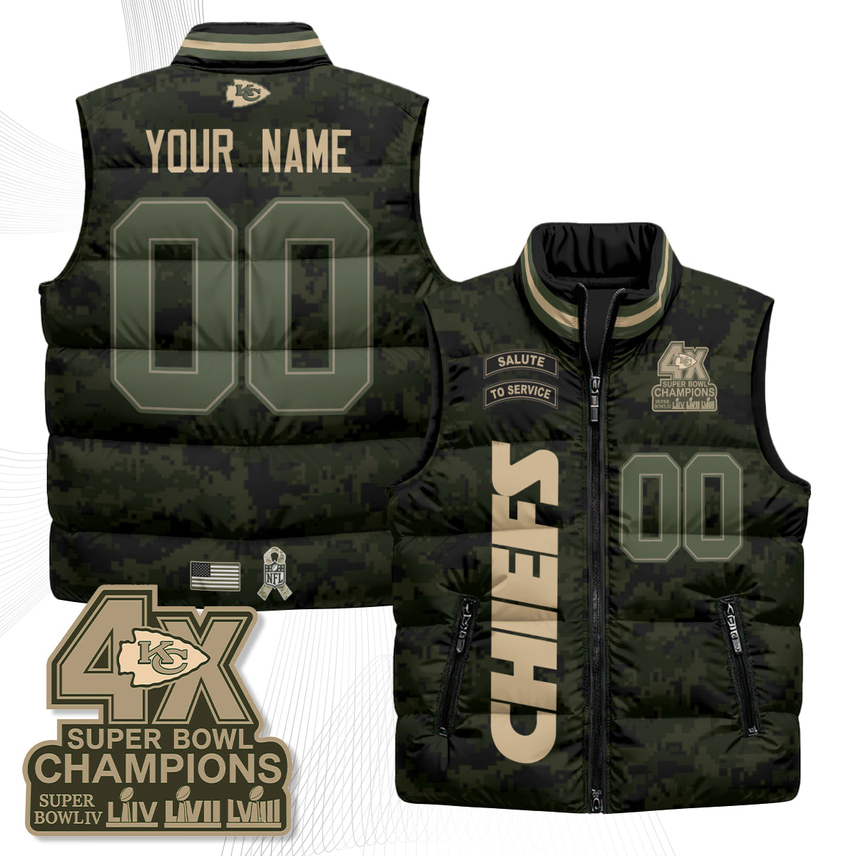 KC 2026 Salute to Service Custom Puffer Vest - Printed