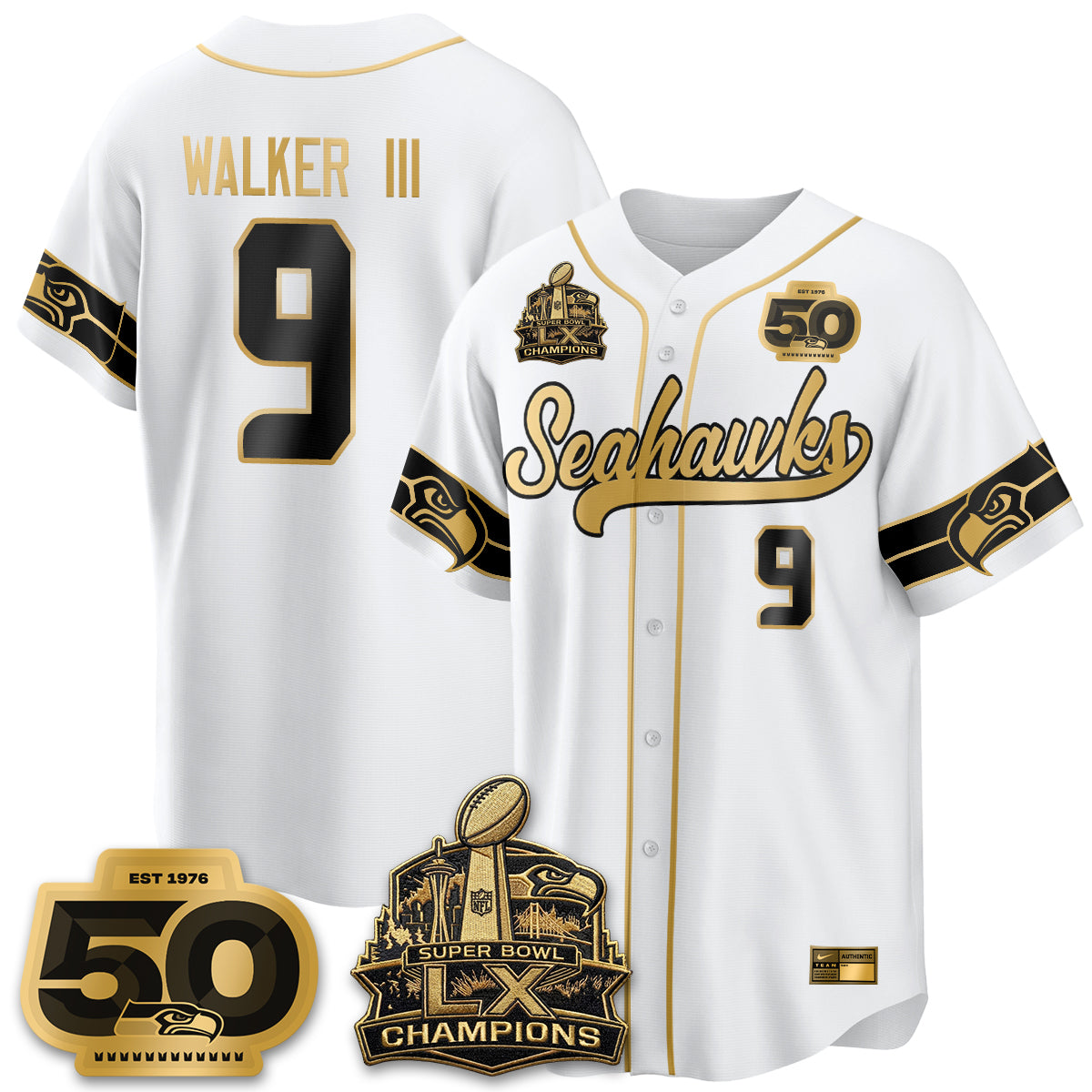 Seattle Seahawks SB LX Champs Vapor Baseball Jersey - Stitch