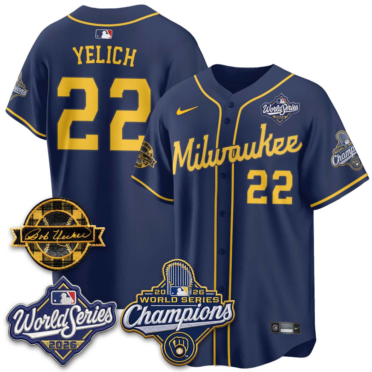 MIL 2026 WS Champions - Bob Uecker Patch Cream Jersey - Stitched (#24)