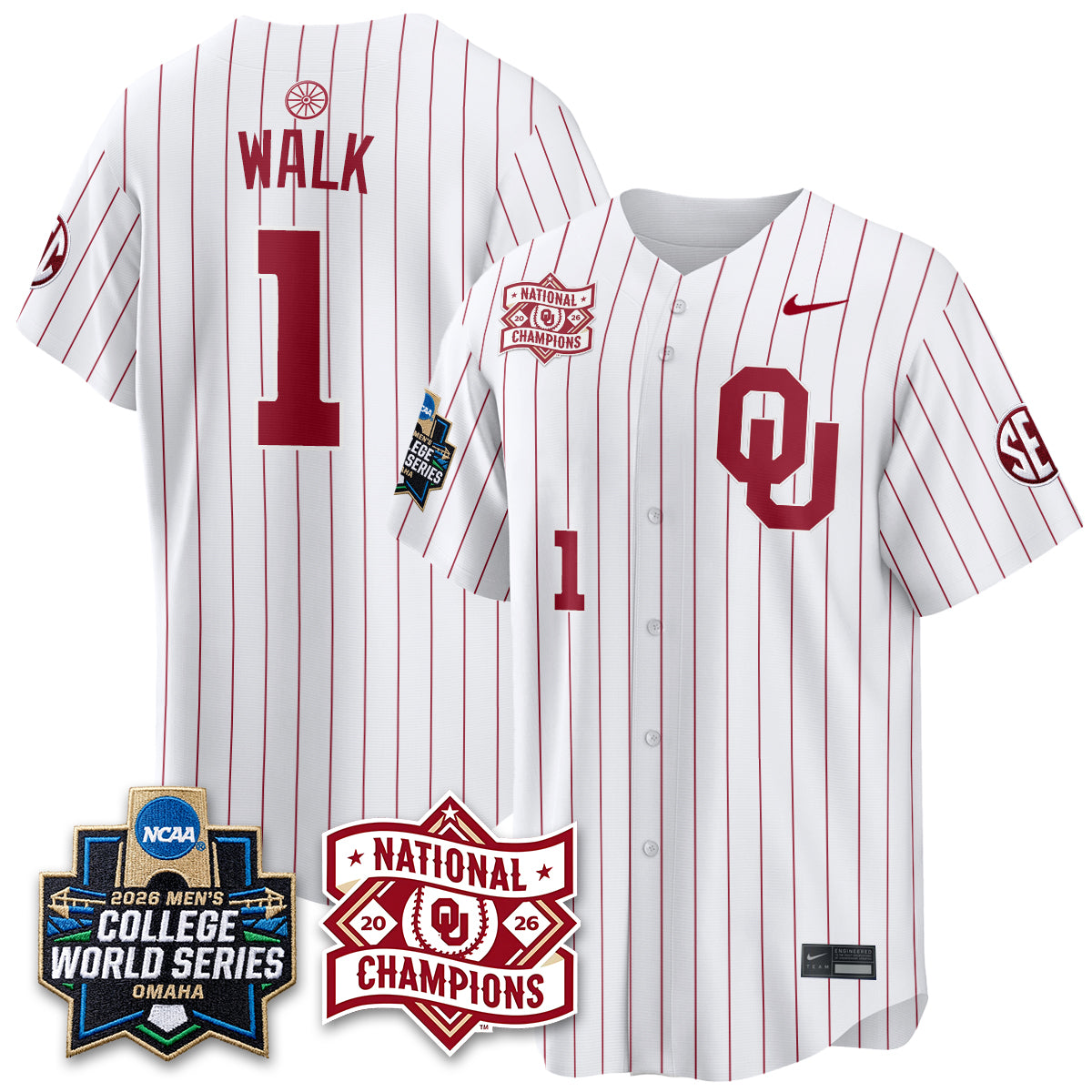 Oklahoma Sooners 2026 NCAA Baseball Men's College World Series Champions Vapor Jersey - Stitched