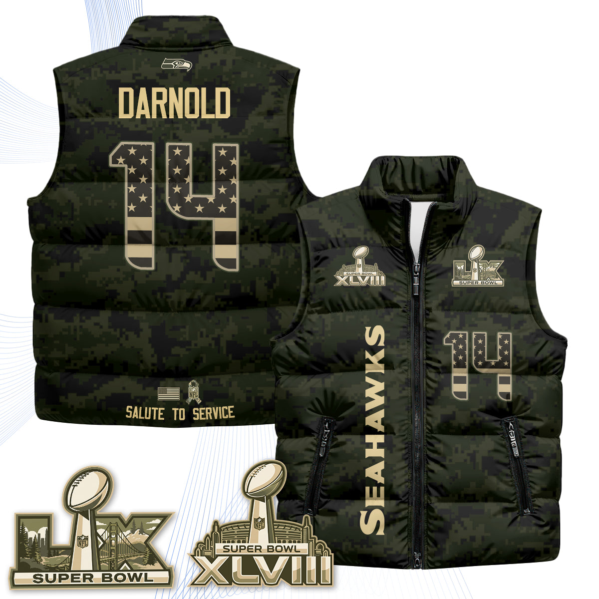 Seattle Seahawks 2026 Salute to Service Puffer Vest - Printed