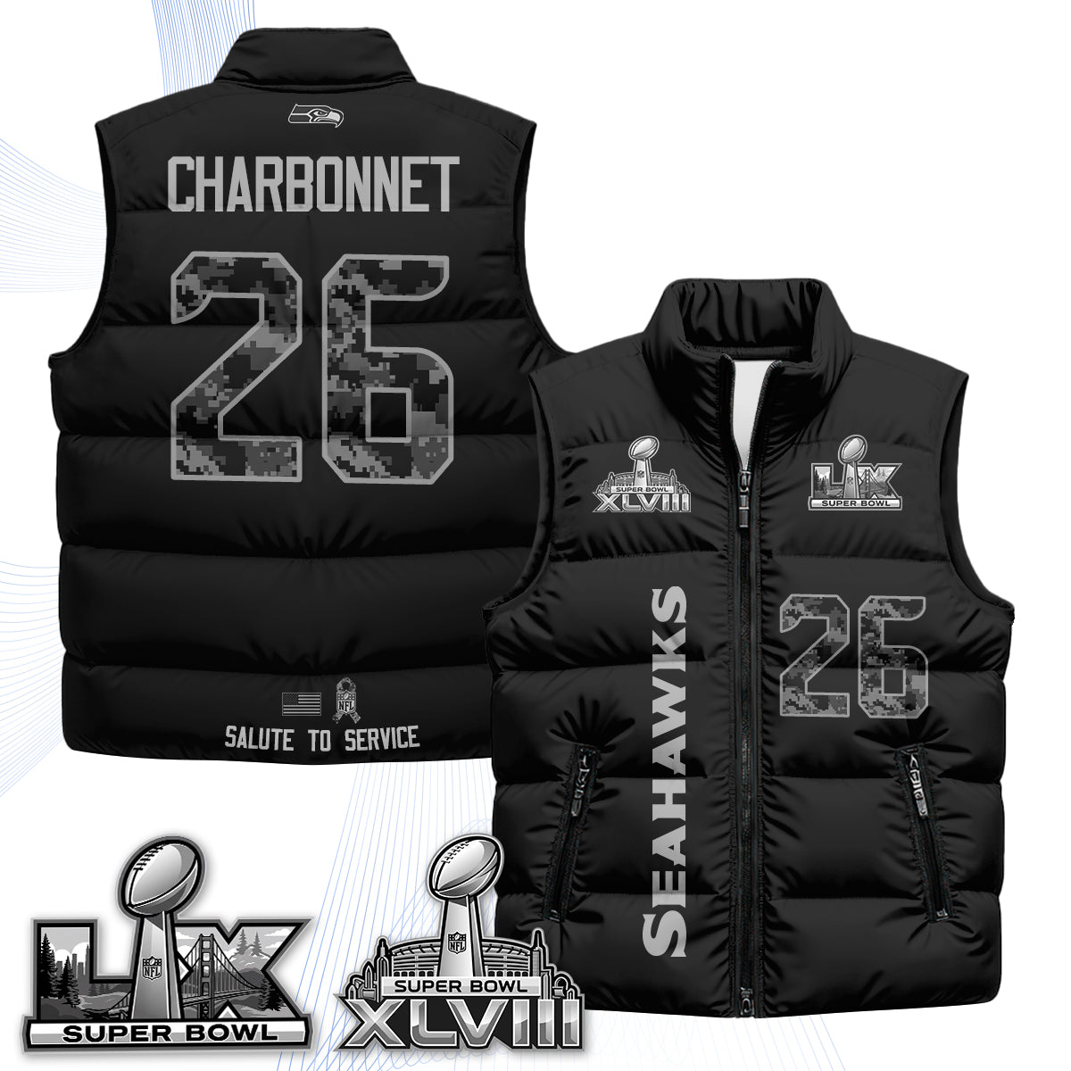 Seattle Seahawks 2026 Salute to Service Puffer Vest - Printed