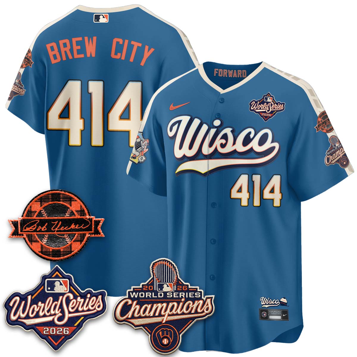 MIL 2026 WS Champions - Bob Uecker Patch Cream Jersey - Stitched (#24)
