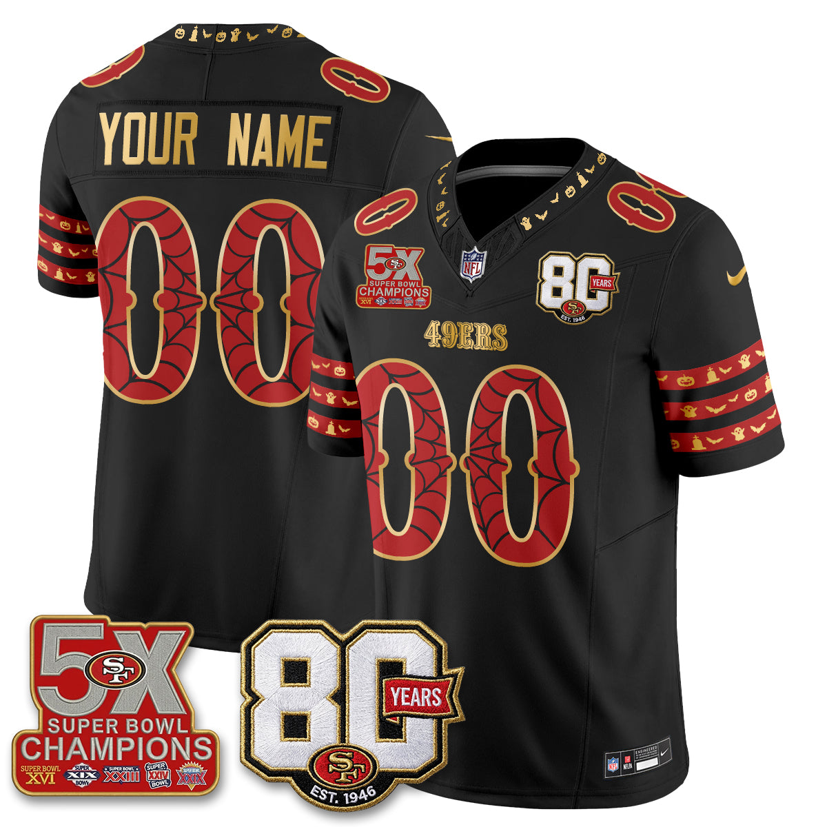 San Francisco 49ers Spooky Edition Vapor Custom Jersey - Stitched