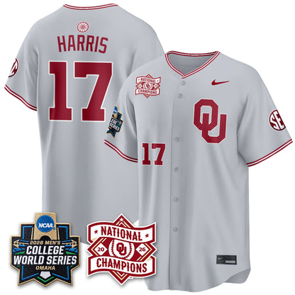 Oklahoma Sooners 2026 NCAA Baseball Men's College World Series Champions Vapor Jersey - Stitched