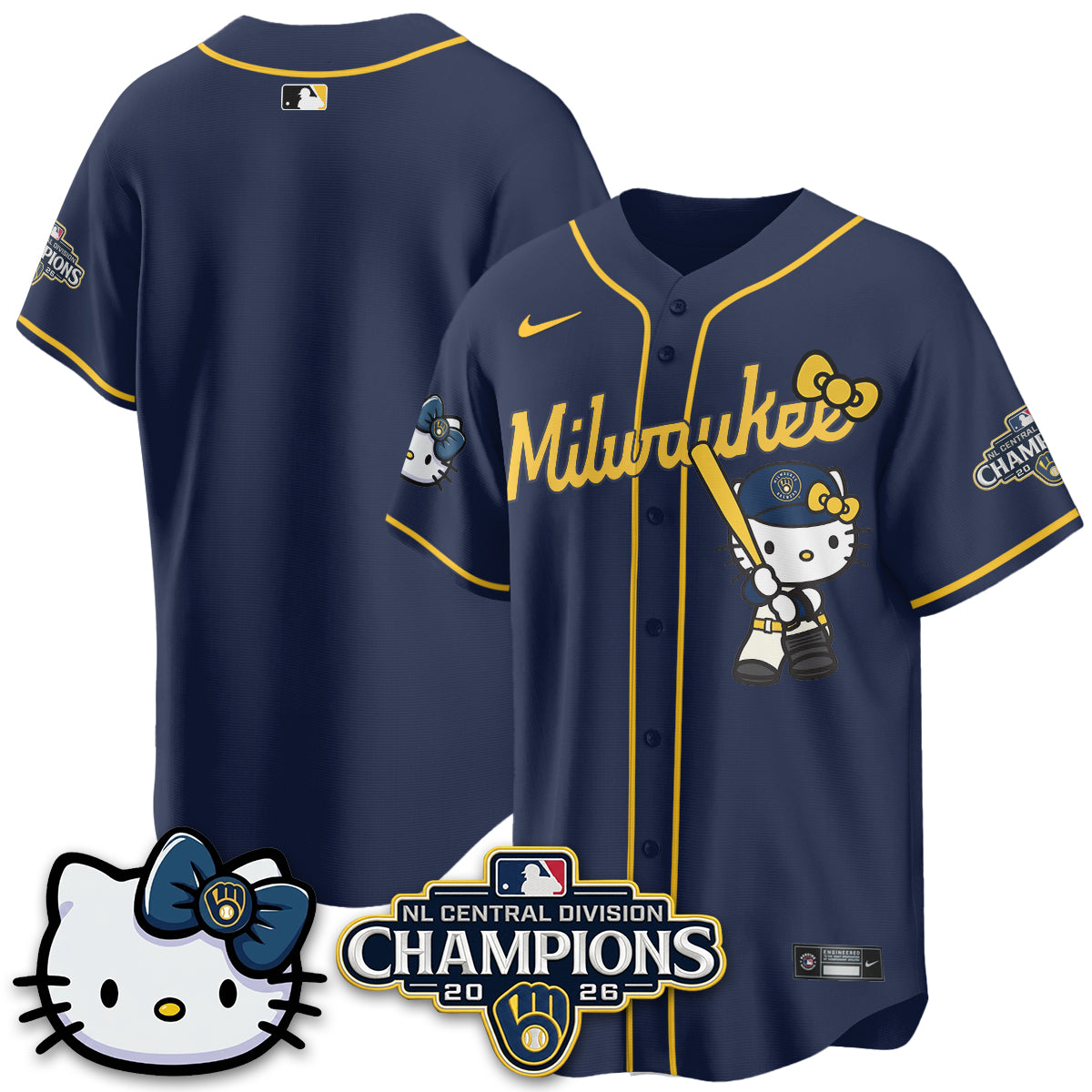 Milwaukee Brewers NL Central Champs x Meow KT Vapor Jersey - Stitched