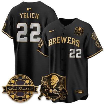 MIL Bob Uecker - 54 Seasons for Brewers' Vapor Limited Gold Jersey - All Stitched