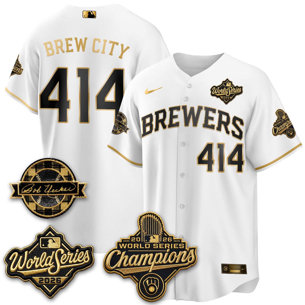 MIL 2026 WS Champions - Bob Uecker Patch Cream Jersey - Stitched (#24)